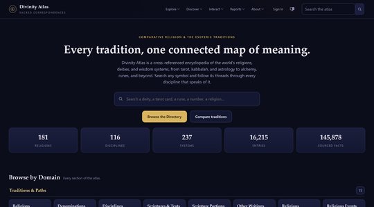 Divinity Atlas comparative religion research platform screenshot