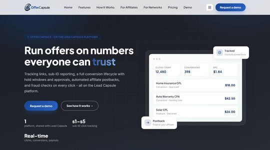 Offer Capsule offer and affiliate management platform screenshot